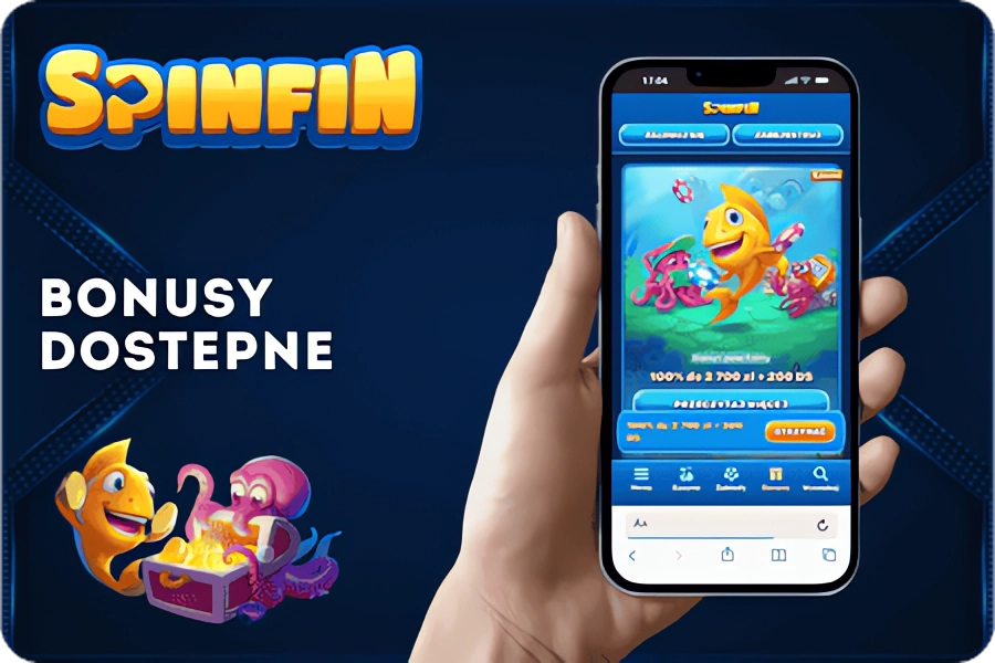 Smartphone showing the SpinFin website, highlighting game categories: Populaires (Popular), Top, and responsible gaming advice.